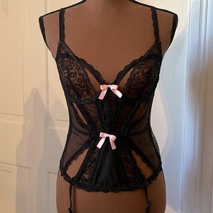 Victoria’s Secret black lace corset with garter straps 34B
